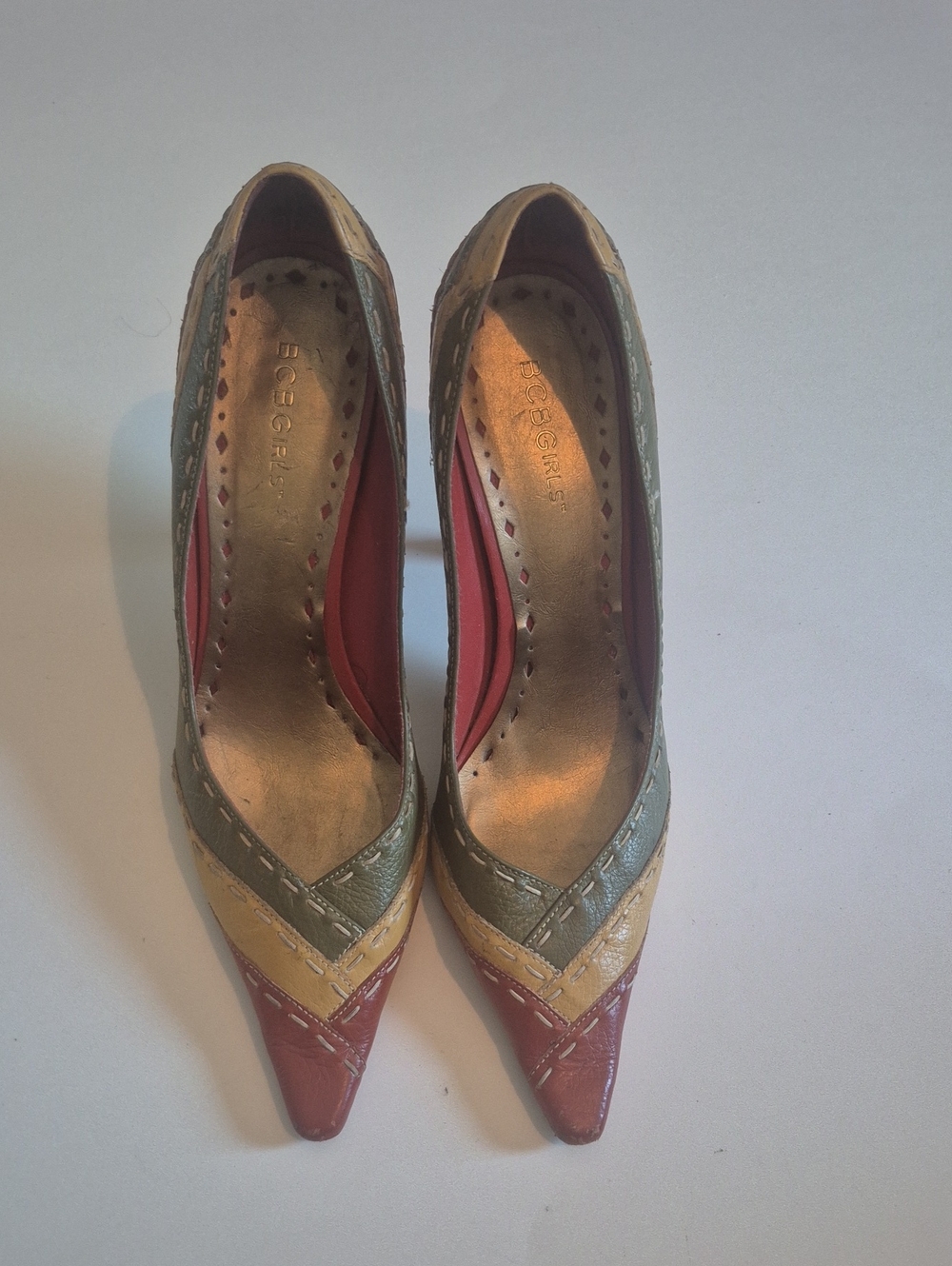 Multicolor Chevron Leather Pointed-Toe Heels
